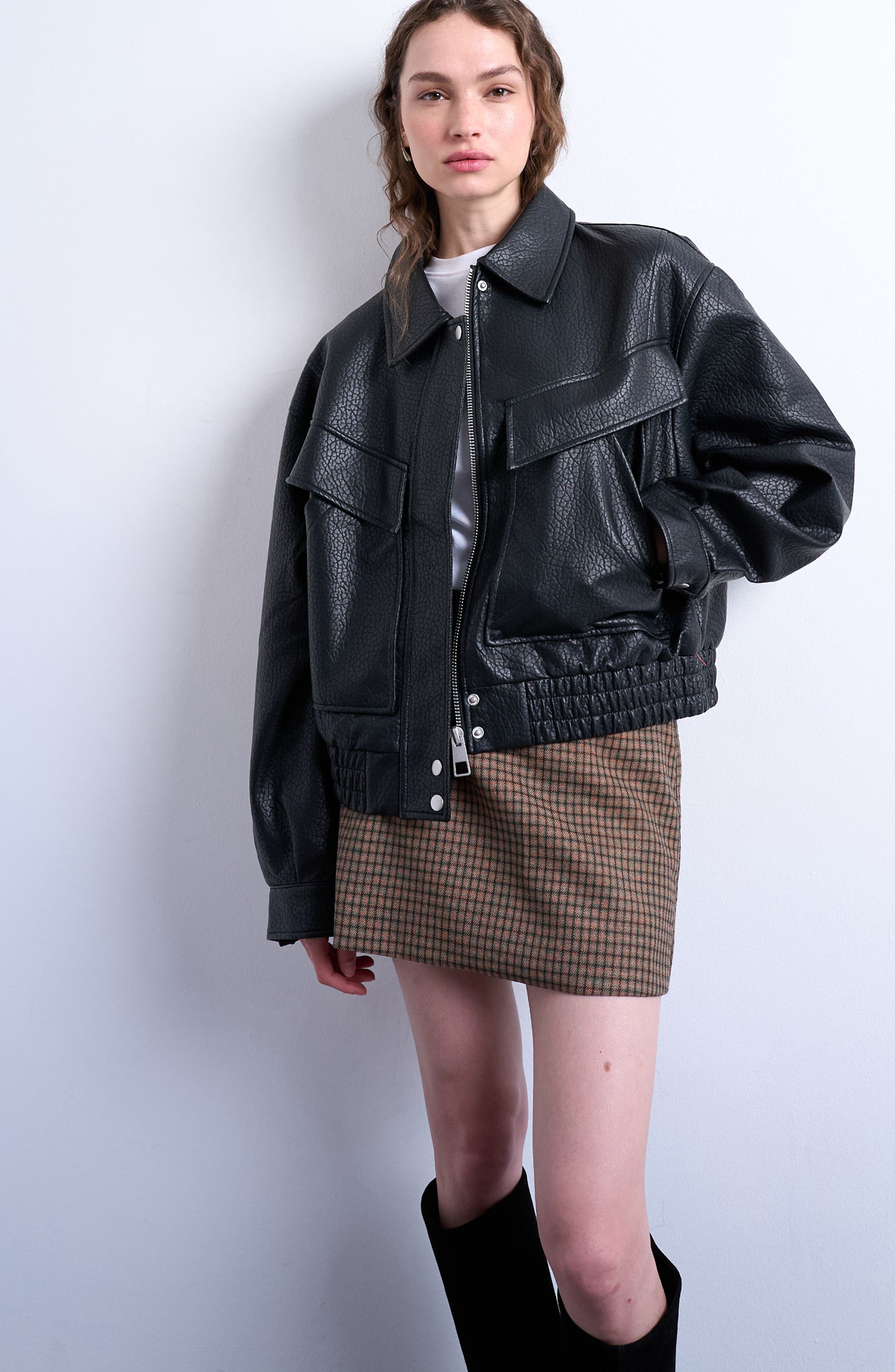 Topshop Boxy Faux Leather Bomber Jacket