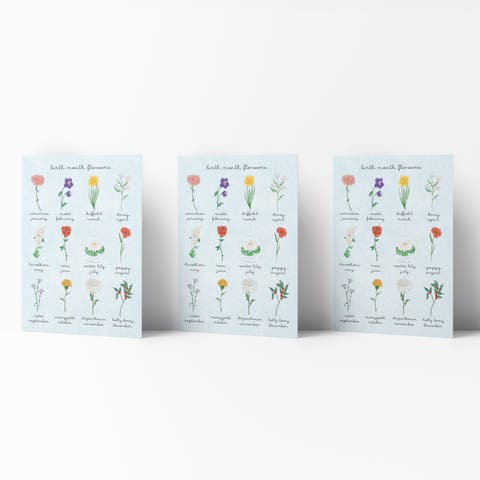 Birthday Greeting Card Pack (3ct) "Birth Month Flowers"