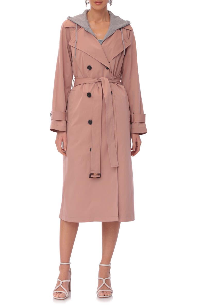 Avec Les Filles Double Breasted Hoodie Trench Coat, Main, color,