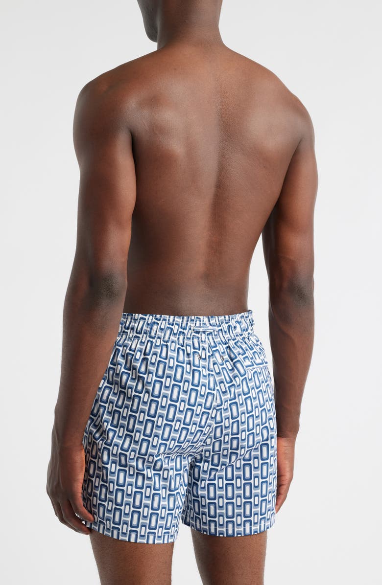 Bugatchi Cruz Geo Print Swim Trunks, Alternate, color, Navy