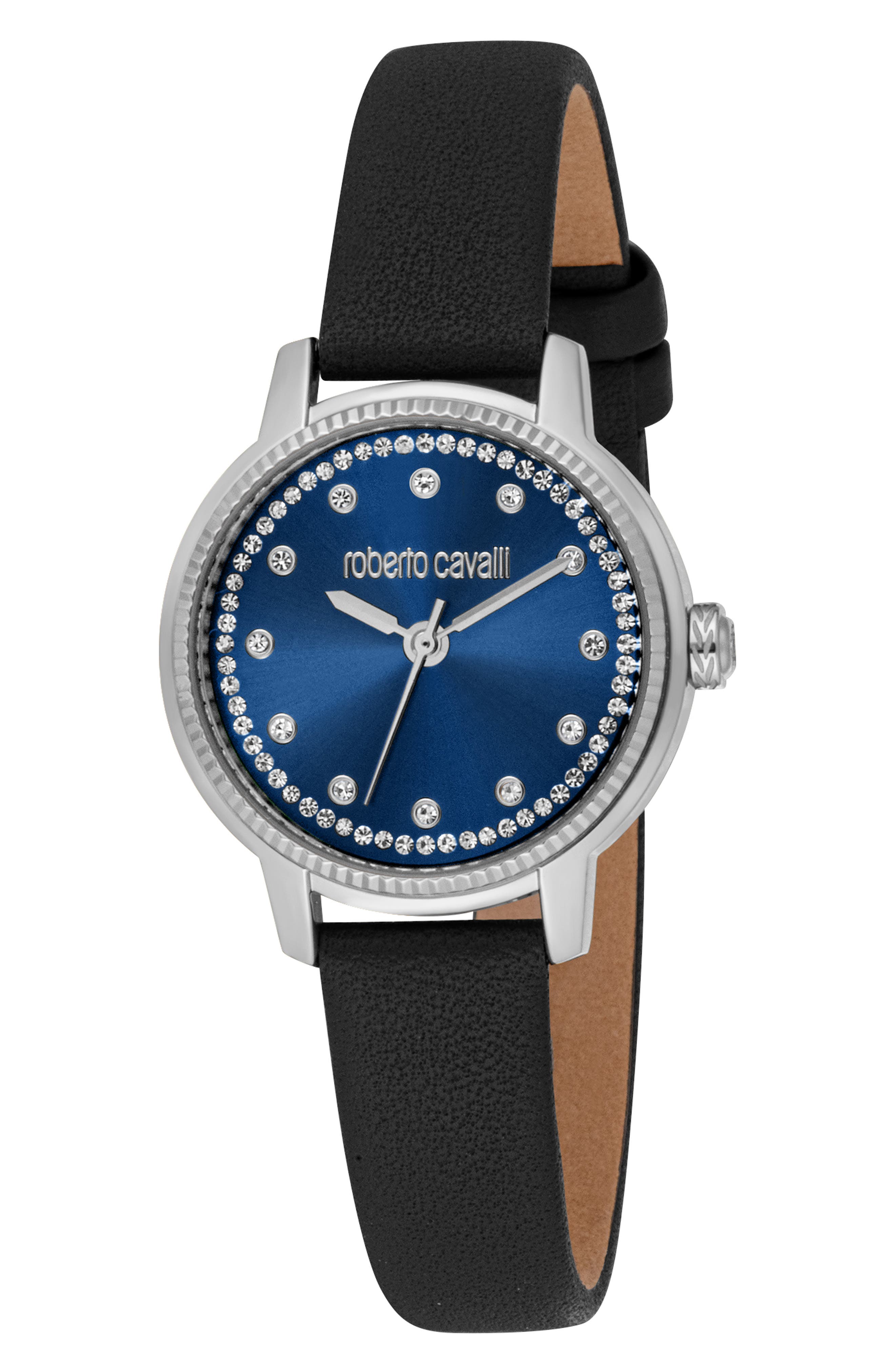 Crystal Sunray Dial Leather Strap Watch