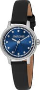 Roberto Cavalli Crystal Sunray Dial Leather Strap Watch