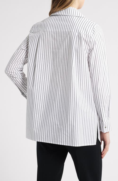 Ming Wang Stripe Cotton Popover Shirt In White