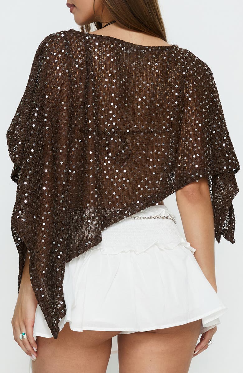 Princess Polly Grotto Asymmetrical Boat Neck Top, Alternate, color, Brown Sparkle