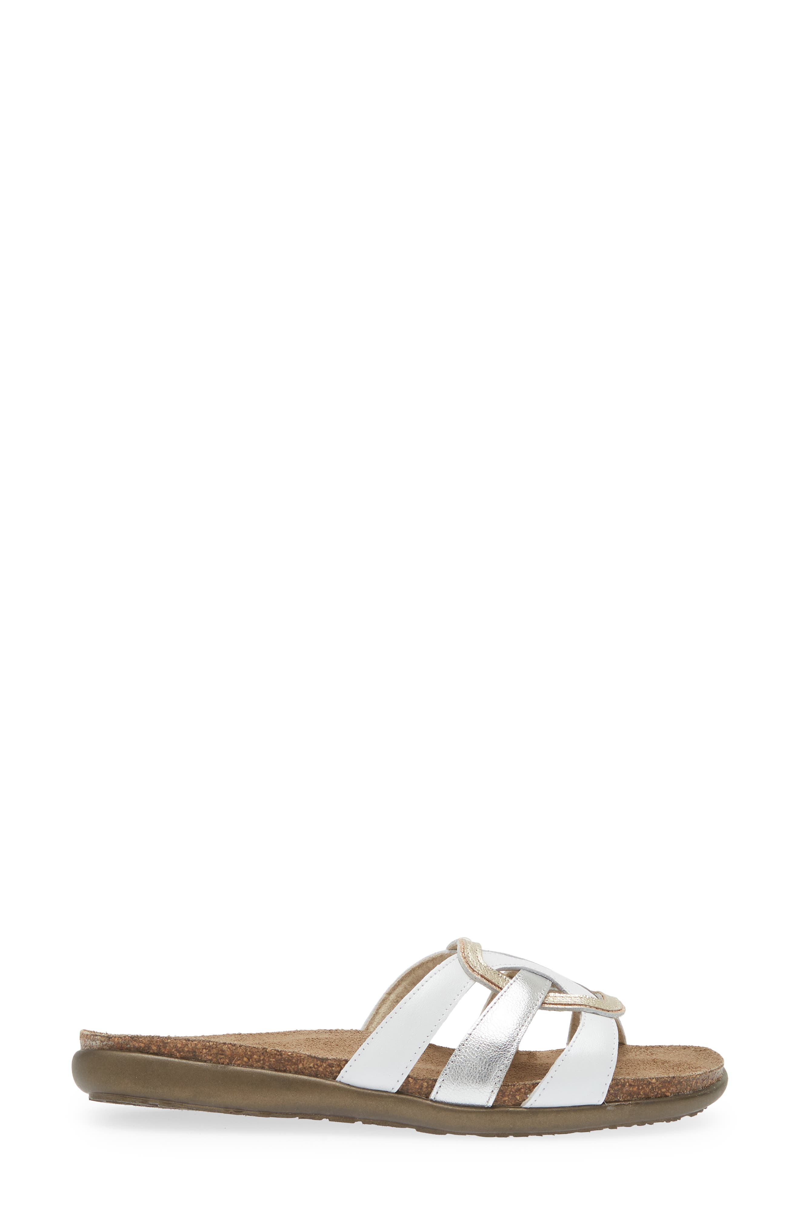 Liv Slide Sandal, Alternate, color, WHITE/ SILVER/ GOLD