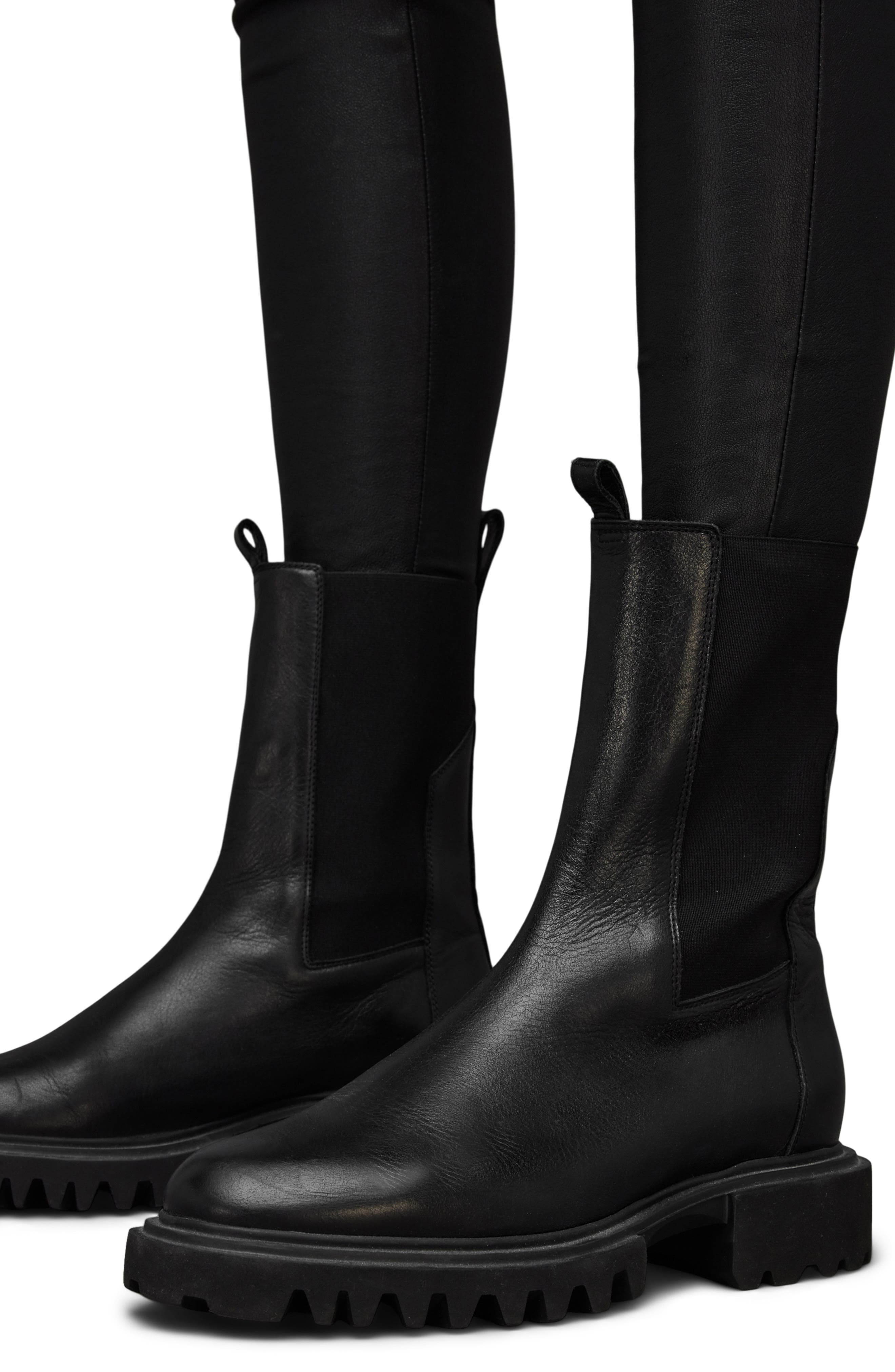 AllSaints Hallie Lug Sole Chelsea Boot, Alternate, color, Black