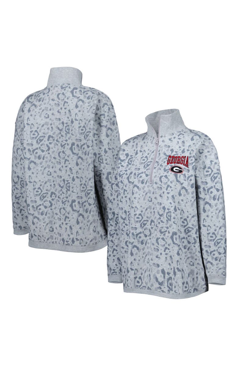 GAMEDAY COUTURE Women's Gameday Couture Heather Gray Georgia Bulldogs Leopard Quarter-Zip Sweatshirt, Main, color, Heather Gray