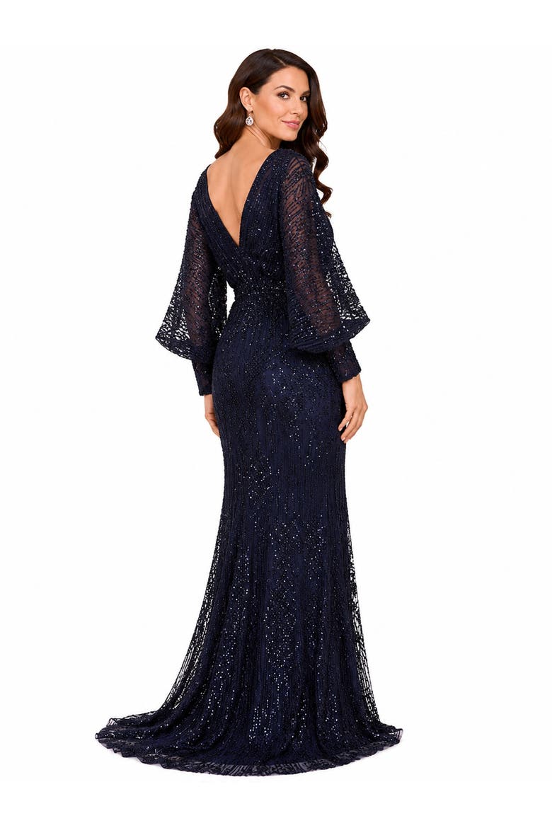 Beaded Faux-Wrap V-Neck Bridal Gown, Alternate, color, Navy