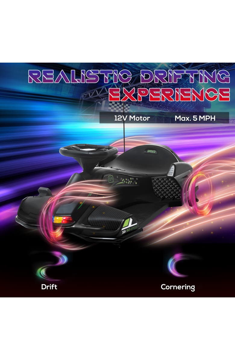 Aosom 12V Kids Electric Go Kart with Slow Start, Music, Lights, Alternate, color, Black