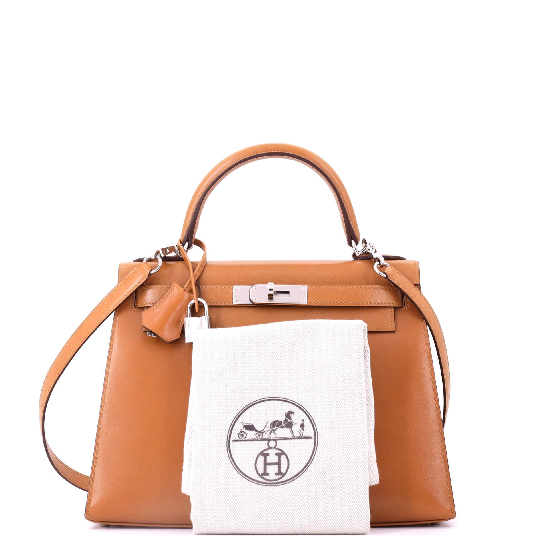 Pre-Owned Hermes Kelly Handbag Brown Box Calf with Palladium Hardware 28, Alternate, color, 
