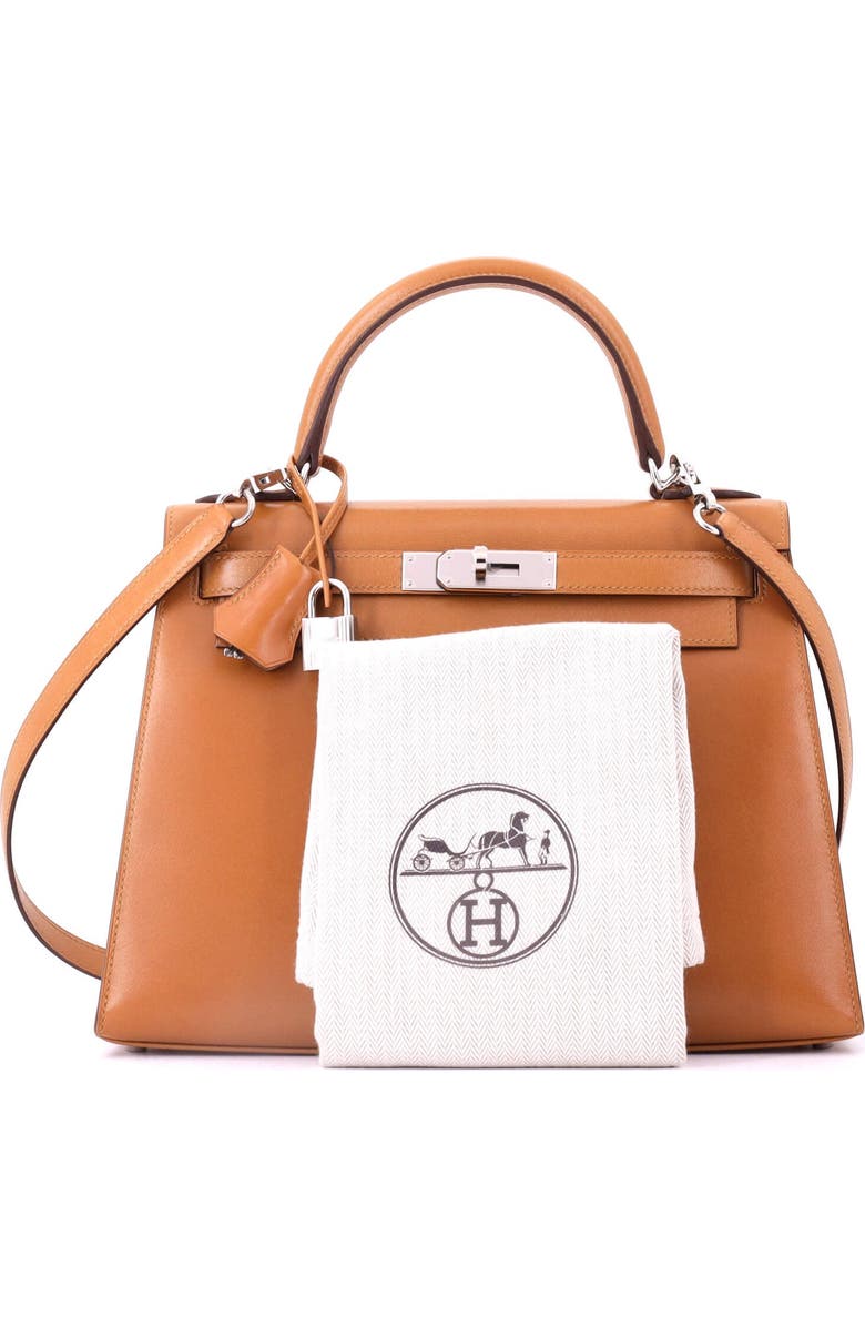 Pre-Owned Hermes Kelly Handbag Brown Box Calf with Palladium Hardware 28, Alternate, color,