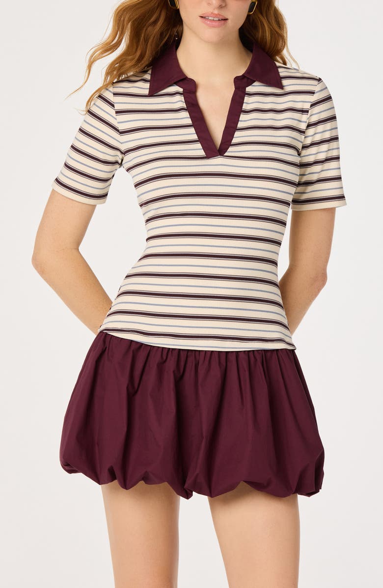 ASTR the Label Emmalee Mixed Media Bubble Hem Minidress, Alternate, color, Burgundy Stripe