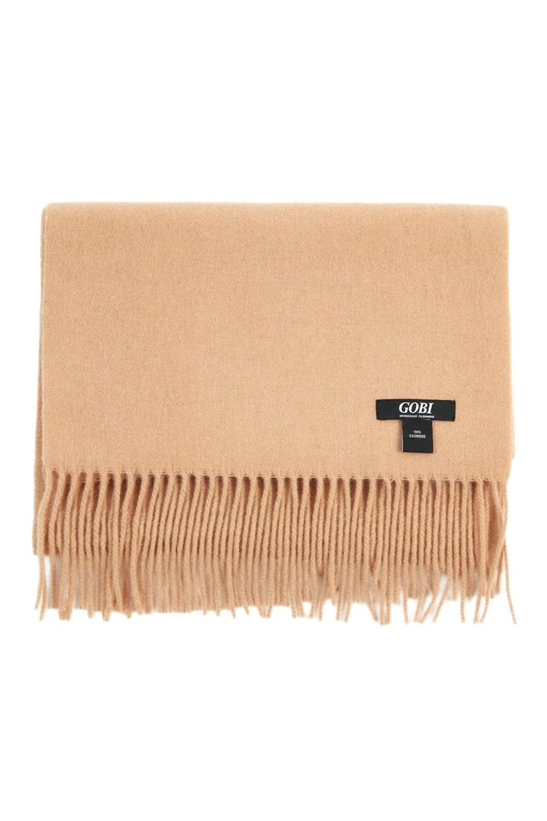 Cashmere Fringed Scarf, Alternate, color, toasted almond