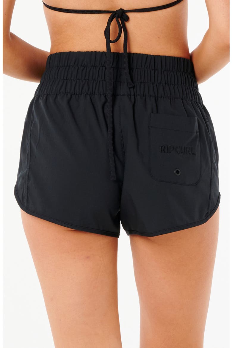 Smocked High Waist Drawstring Shorts, Alternate, color, BLACK