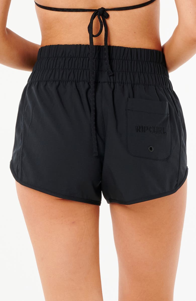 Rip Curl Smocked High Waist Drawstring Shorts, Alternate, color, Black