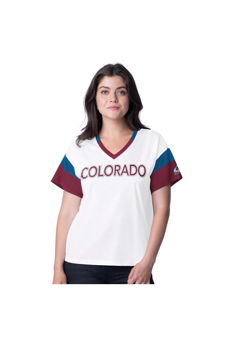 Women's G-III 4Her by Carl Banks  White Colorado Avalanche Rink Oversized Rhinestone V-Neck T-Shirt, Main, color, White