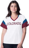 G-III 4HER BY CARL BANKS Women's G-III 4Her by Carl Banks White Colorado Avalanche Rink Oversized Rhinestone V-Neck T-Shirt