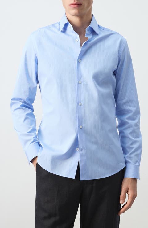 Slim Fit Stripe Cotton Button-Up Shirt