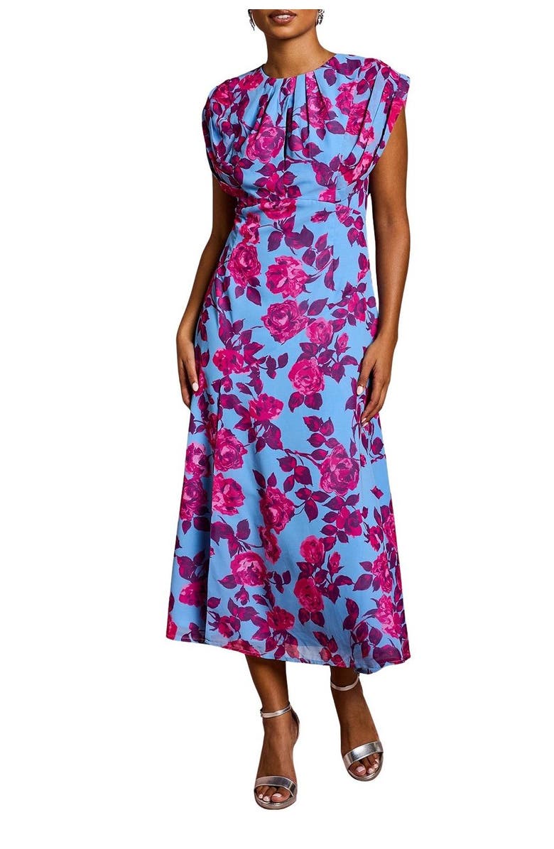 Coast Petite Short Sleeve Chiffon Midi Dress, Alternate, color, Blue