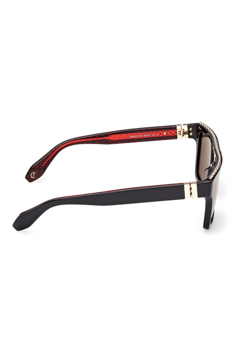 56mm Rectangular Sunglasses, Alternate, color, BLACK / RED GUNMETAL / GOLD