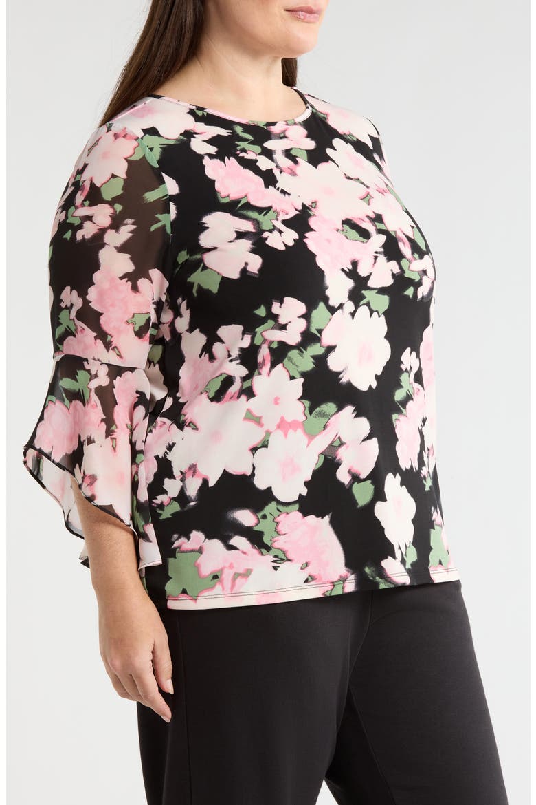 Ruffle Sleeve Top, Alternate, color, BLACK MULTI