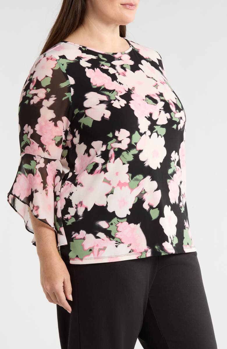 KASPER Ruffle Sleeve Top, Alternate, color, Black Multi