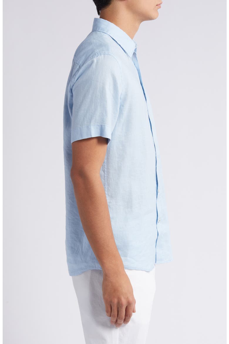 Liam Slim Fit Solid Short Sleeve Linen Blend Button-Up Shirt, Alternate, color, LT PAST/BU