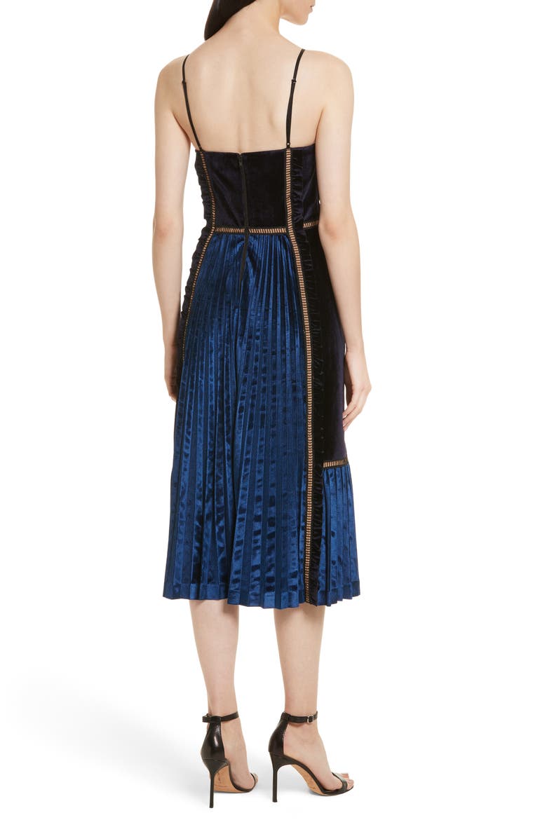 Paneled Velvet Midi Dress, Alternate, color, MIDNIGHT BLUE