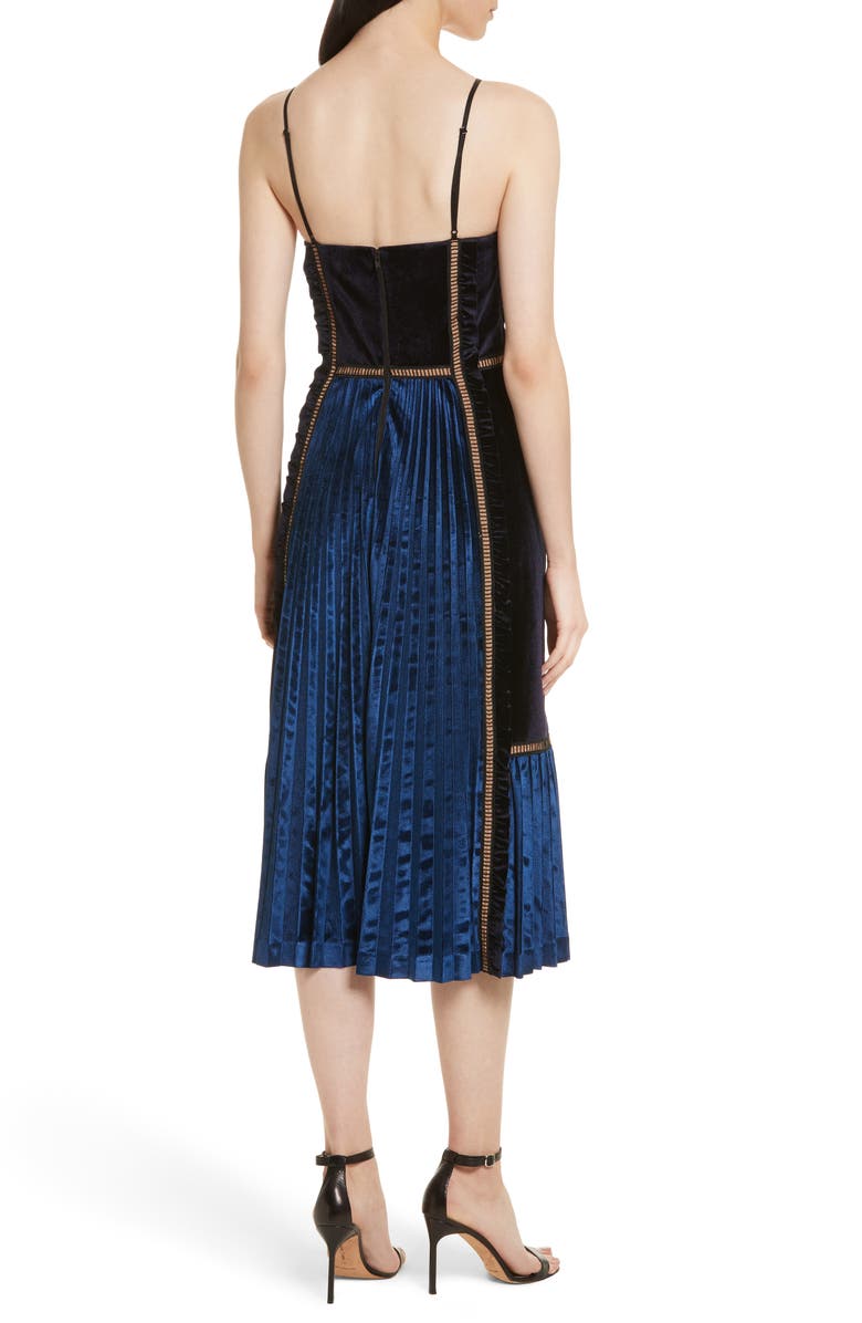 Self-Portrait Paneled Velvet Midi Dress, Alternate, color, 