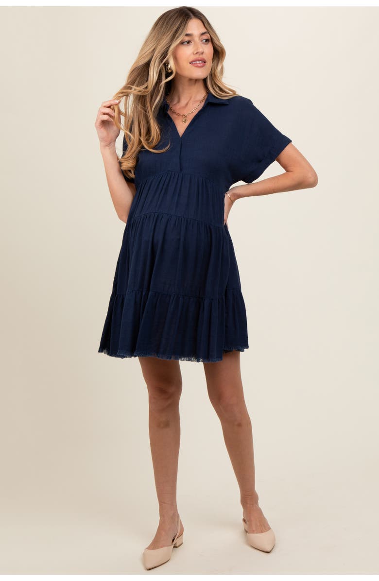 PinkBlush Tiered Linen Dress, Main, color, Navy Blue