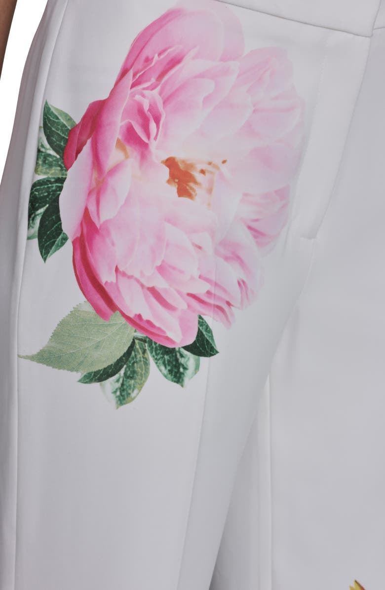 KARL LAGERFELD PARIS Placed Floral Straight Leg Pants, Alternate, color, Soft White