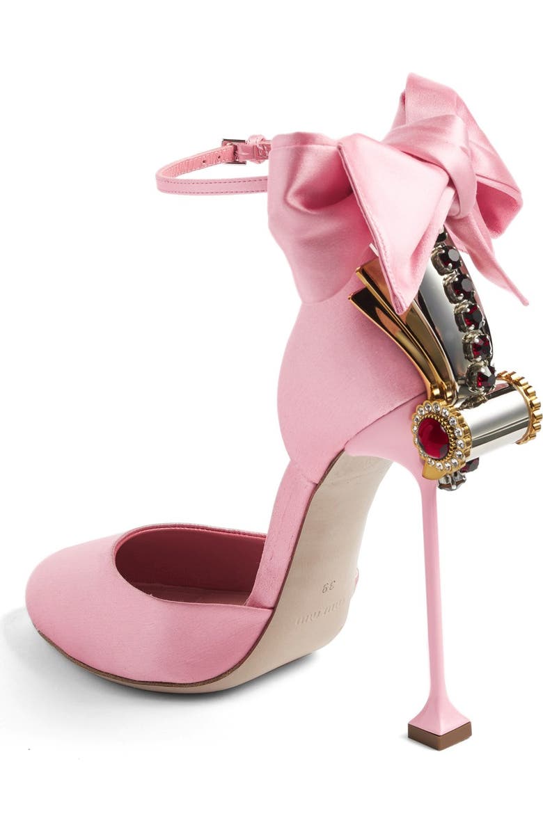 Miu Miu Crystal Bow Tie Ankle Strap Pump, Alternate, color,