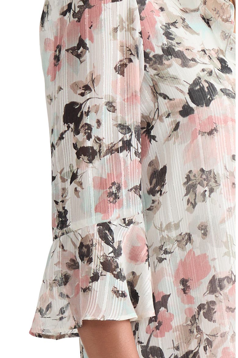 Floral Print Metallic Ruffle Top, Alternate, color, VANILLA ICE MULTI