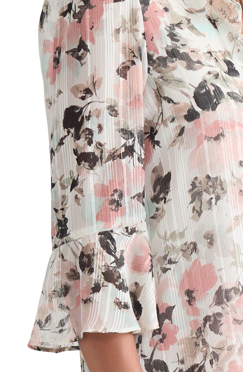 KASPER Floral Print Metallic Ruffle Top, Alternate, color, Vanilla Ice Multi