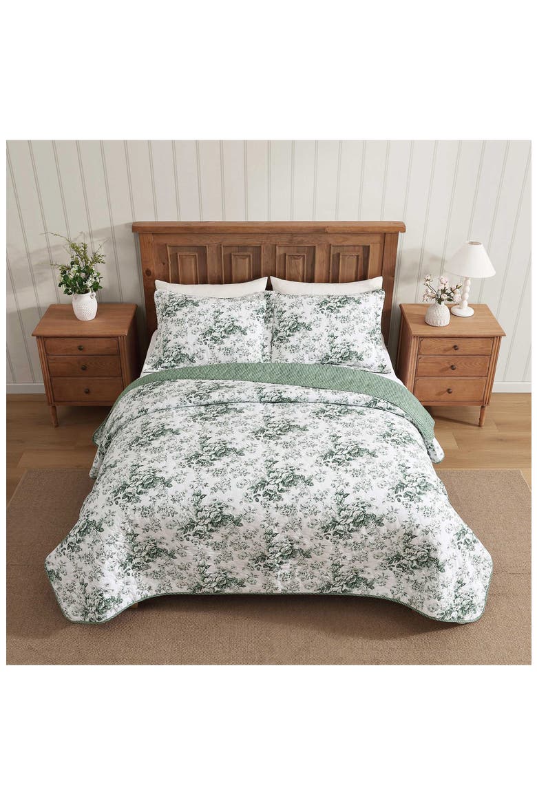 Bouncy Bows Quilt Set, Alternate, color, DEEP GREEN/ WHITE