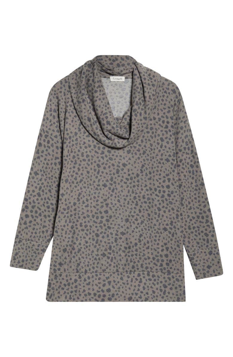 Loveappella Animal Spot Hacci Knit Cowl Neck Tunic, Main, color, Olive/ Charcoal