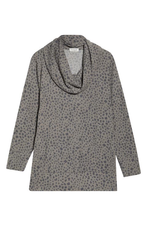 Animal Spot Hacci Knit Cowl Neck Tunic (Plus)