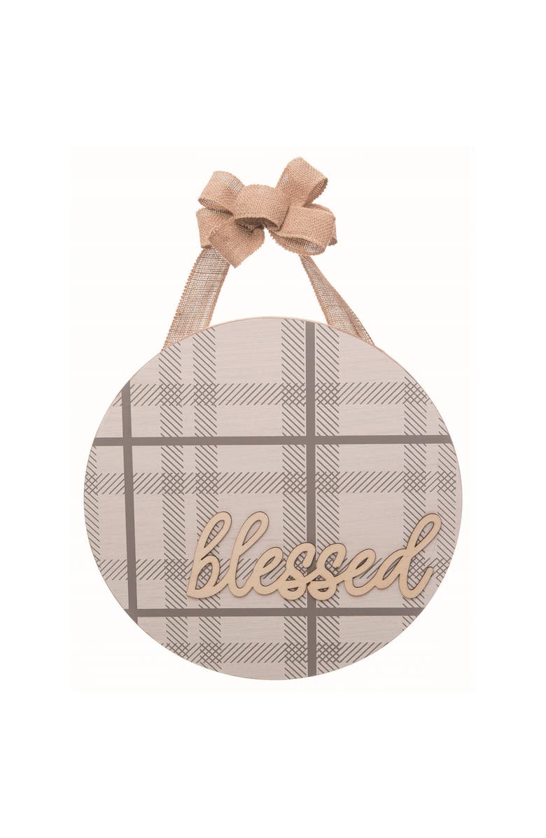 Transpac Wood Multicolor Autumn Blessed Plaid Decor with Bow, Main, color, Beige