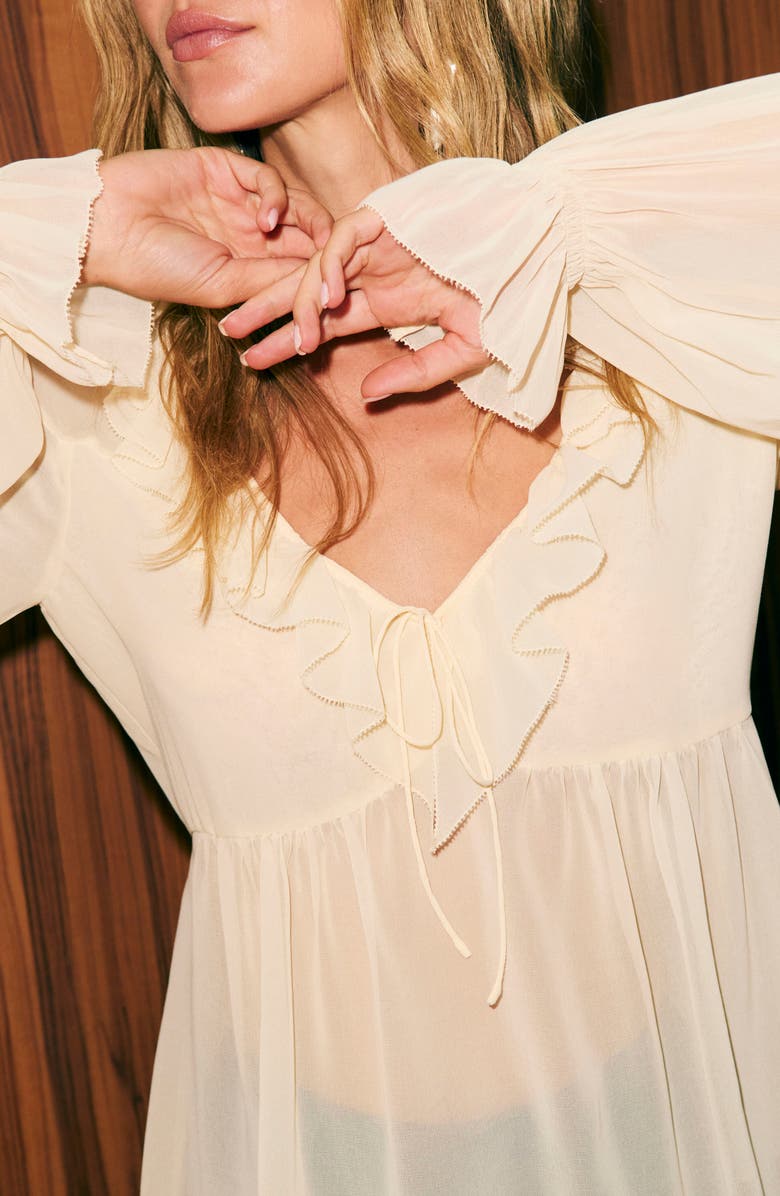 Reformation Wyn Ruffle Shirt, Alternate, color, Ivory