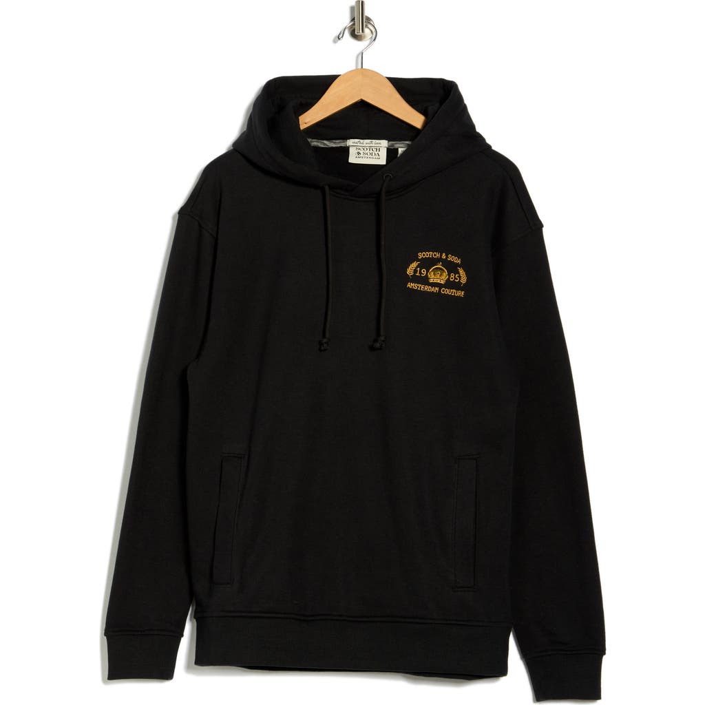 Scotch & Soda Logo Fleece Hoodie In Black