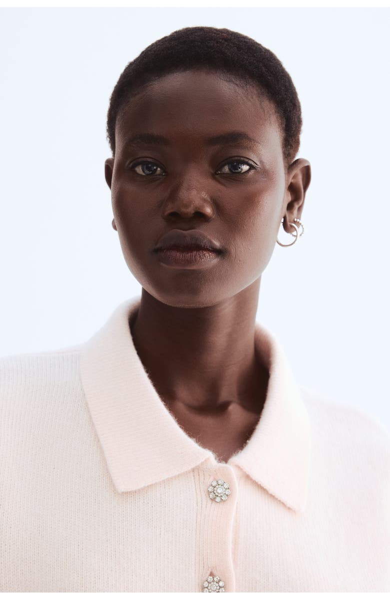 H&M Short-sleeved cardigan with collar, Alternate, color, Pale Pink