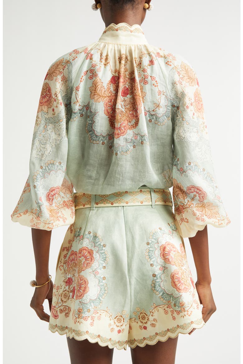 Daylight Floral Ramie Button-Up Top, Alternate, color, WALLPAPER FLORAL MINT