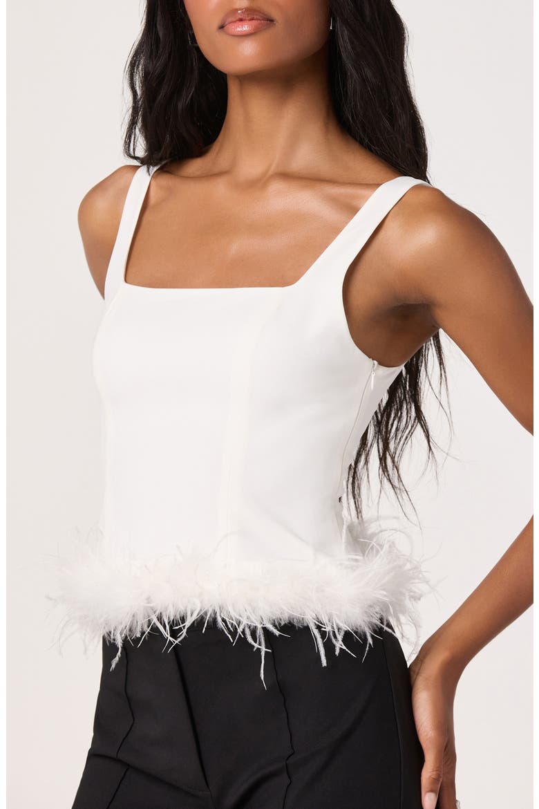 Feather Trimmed Crop Top, Alternate, color, OFF WHITE