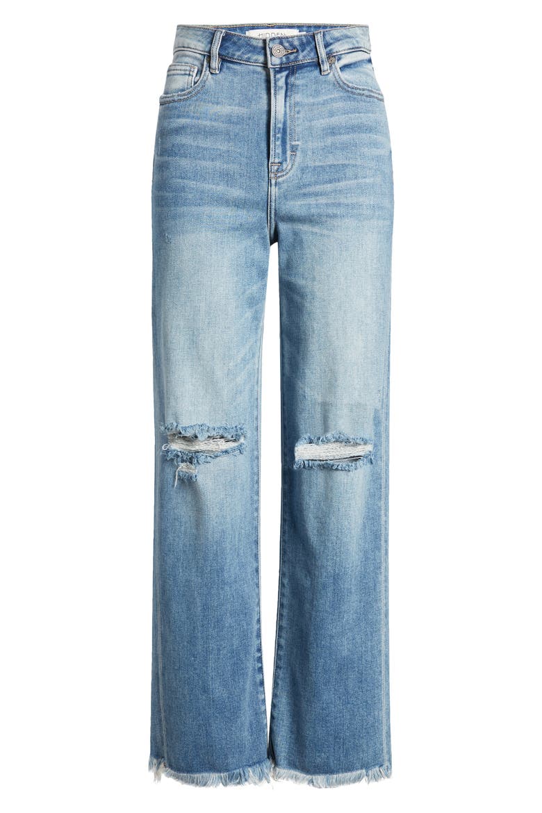 High Waist Ripped Straight Leg Jeans, Alternate, color, MEDIUM WASH