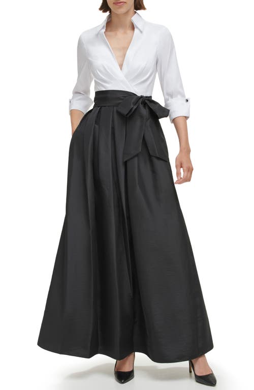 Jessica Howard Mixed Media Ballgown In Brown