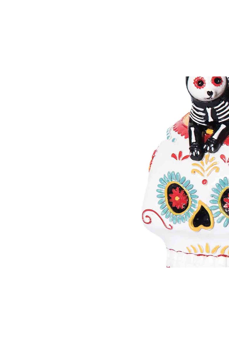 Laying Down Festive Feline Cat Sugar Skull Decorative Tabletop Table Figure Figurine, Alternate, color, White