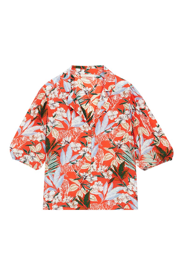 Tropical Floral Print Elbow Sleeve Button-Up Blouse, Alternate, color, MULTICOLOR