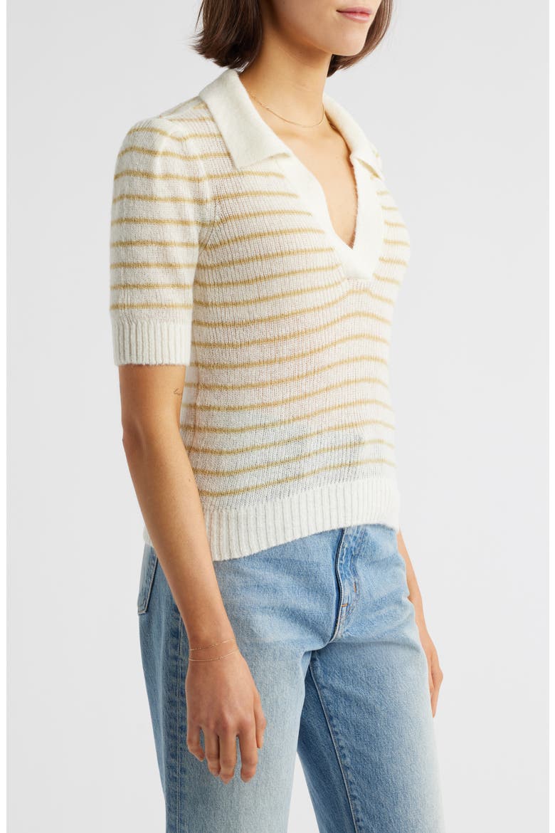 Billy Stripe Short Sleeve Johnny Collar Sweater, Alternate, color, PISTACHIO SHELL STRI