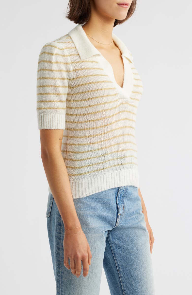 Pistola Billy Stripe Short Sleeve Johnny Collar Sweater, Alternate, color, Pistachio Shell Stri