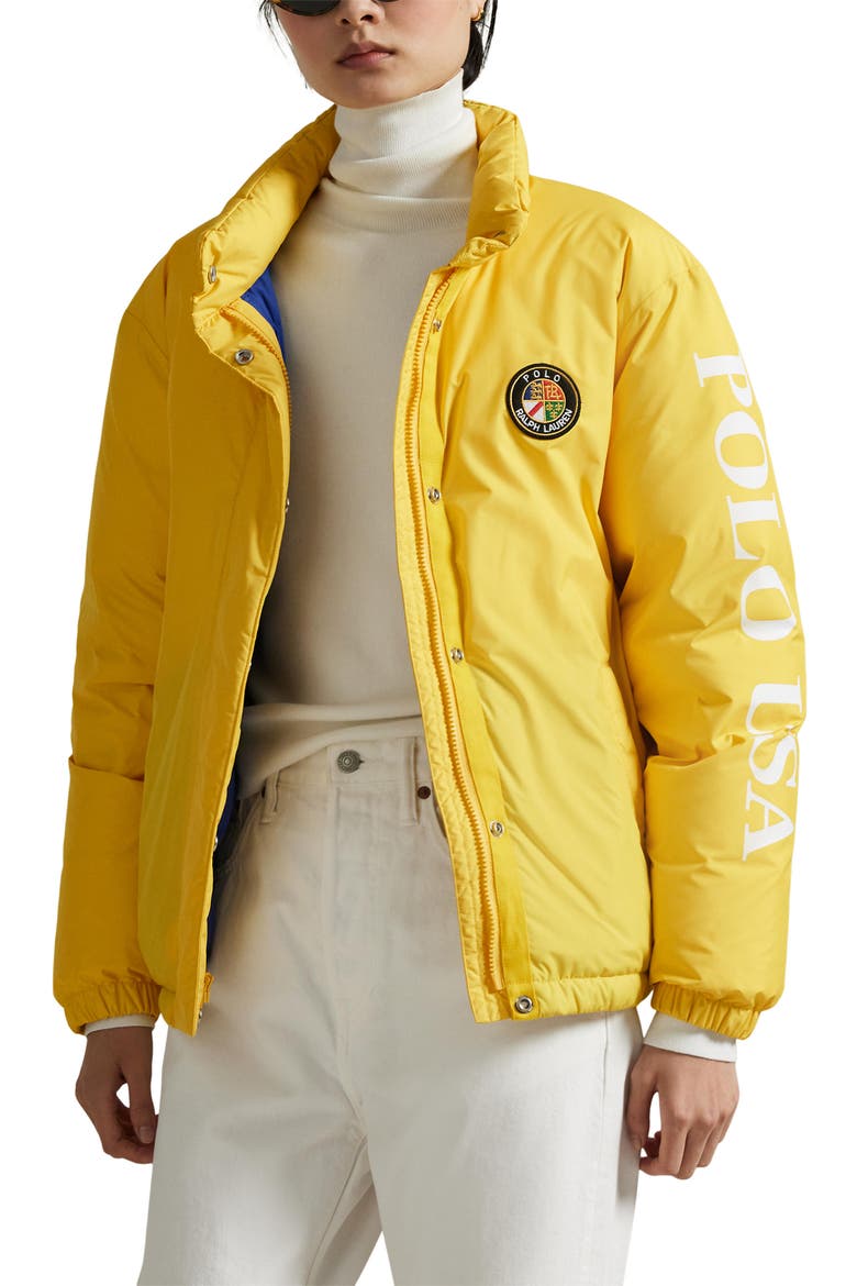 Logo Down Puffer Jacket, Main, color, ATHLETIC GOLD